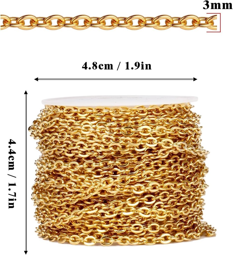 33 jalkaa 18K kullattu PVD-pinnoitettu ruostumattomasta teräksestä valmistettu kaapeliketju Bulkki, 3mm 304 ruostumattomasta teräksestä valmistettu litteä kaapelilinkkiketju Roll Spool korujen valmistukseen kaulakoru DI hinta ja tiedot | Miesten korut | hobbyhall.fi