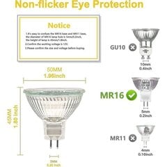Mr16 spottilamppu 12v 20w polttimo Gu5.3 polttimo himmennettävä 2-napaiset halogeenilamput lämmin valkoinen 2700k 12 kpl pakkaus (mr16-20w-12p) [xh] hinta ja tiedot | Tuuletinvalaisimet | hobbyhall.fi