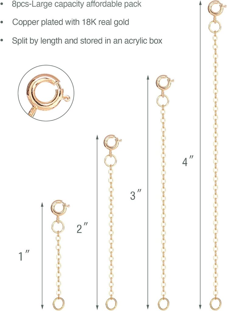 kpl 18K Real Gold -pinnoitettu kaulakorun jatke, kaulakorujen ketjunjatkajat, nilkkakorujen jatkeet, kaulakorun jatkeet, korujen jatkeet, kaulakorun jatkeet hinta ja tiedot | Miesten korut | hobbyhall.fi