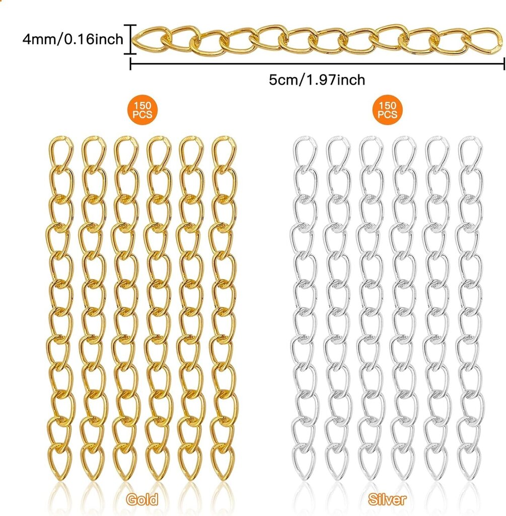 300 kpl kaulakorun ketjunjatkaja korujen valmistukseen, kierretty ketjun jatke 2 väriä jatkoketjut irrotettava jatkoketju rannekorun nilkkakorun jatke hinta ja tiedot | Miesten korut | hobbyhall.fi