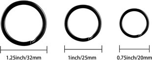 Pyöreät litteät avaimenperät avaimenperä Pieni metallinen halkaistu rengas auton avainten järjestämiseen, 30 osaa (musta, 3/4 tuumaa, 1 tuumaa ja 1,25 tuumaa) musta 3/4 Inc. hinta ja tiedot | Miesten korut | hobbyhall.fi
