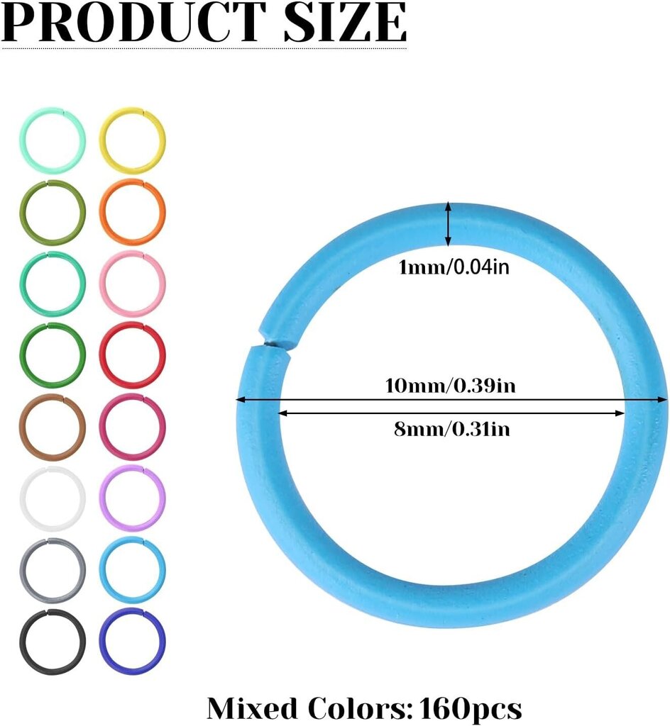 160 kpl värillisiä hyppyrenkaita, värikkäät rautaiset avoimet hyppyrenkaat 10 mm O rengasliittimet korut tee-se-itse löydöt avaimenperälle kaulakoru rannekoru korvakoru riipus Be hinta ja tiedot | Miesten korut | hobbyhall.fi