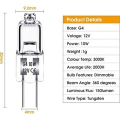 G4 halogeenilamput 10W 12V - Lämmin valkoinen - 20 kpl 10W 10W Y 10W 20kpl hinta ja tiedot | Tuuletinvalaisimet | hobbyhall.fi