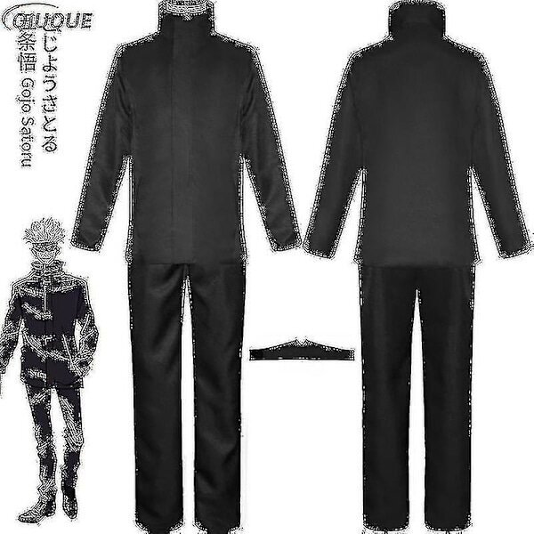 2023 Anime Jujutsu Kaisen Gojo Satoru Cosplay-asu Topit Housut Silmälaput Halloween Party Miesten univormu Peruukki-R Musta Paketti 4 S hinta ja tiedot | Puutarhakalusteet | hobbyhall.fi