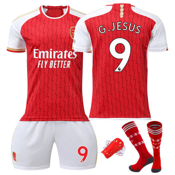 23/24 Arsenal Home Soccer Jersey Setti, jossa sukat ja suojavarusteet 9 G.JESUS Lasten koko 28 hinta ja tiedot | Jalkapallovaatteet ja -varusteet | hobbyhall.fi