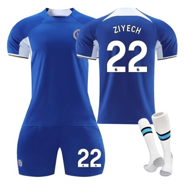 23-24 Chelsea home lasten opiskelijoiden harjoituspuku jersey urheilujoukkueen univormu NO.22 ZIYECH 24 hinta ja tiedot | Jalkapallovaatteet ja -varusteet | hobbyhall.fi