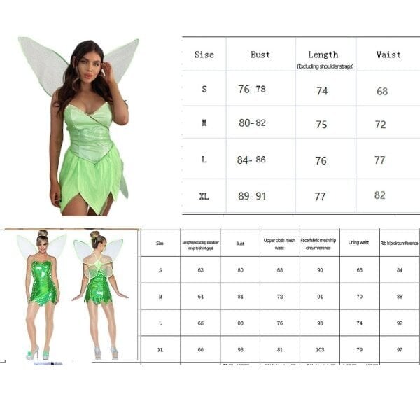 Naisten Elves Tinker Bell -asumekko Green Elves Cosplay -mekko, jossa on vihreät siivet, vihreä S hinta ja tiedot | Naamiaisasut | hobbyhall.fi