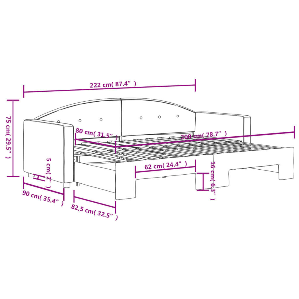 vidaXL Jatkettava Sohva Musta 80x200 cm Velvet hinta ja tiedot | Sängyt | hobbyhall.fi