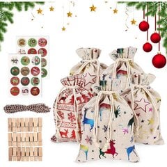 Adventtikalenterilaukut Joulukalenterit tee-se-itse-adventtilaukut 24 tarralla, hinta ja tiedot | Joulukoristeet | hobbyhall.fi