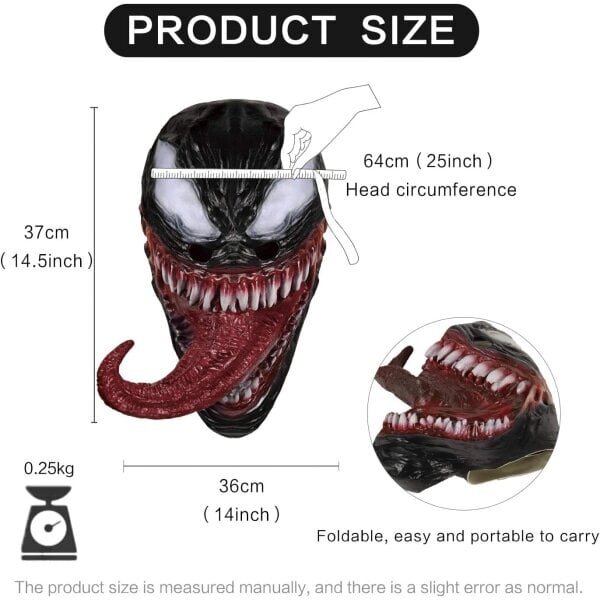 Venom Mask Latex Mask Cosplay Long Tongue Cosplay Jouluelokuva hinta ja tiedot | Naamiaisasut | hobbyhall.fi