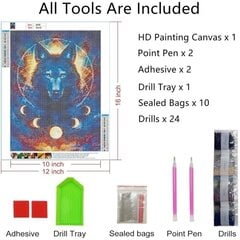 Wolf 5D Diamond Painting Kit jouluksi, Animals Moon Full Rhi hinta ja tiedot | Koristeet ja tarrat | hobbyhall.fi