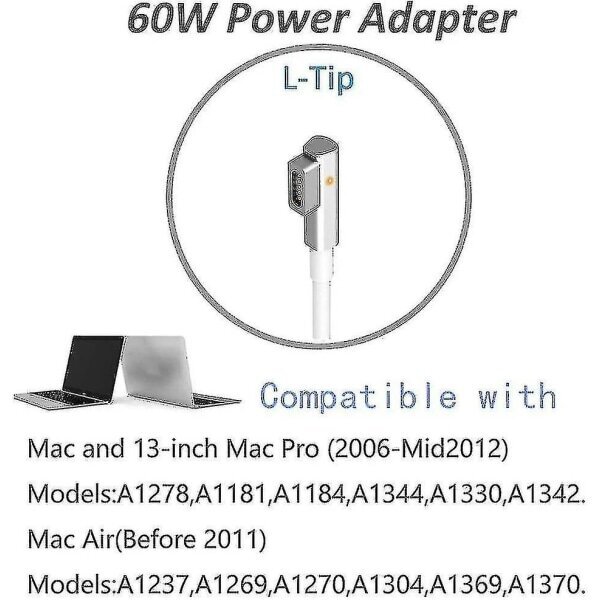 60 W:n Macbook Pro -laturi - Korvaava 60 W:n L-kärkinen Macbook-laturi vanhoille Macbook Pro 13 tuuman malleille - (FMY) hinta ja tiedot | Adapterit | hobbyhall.fi