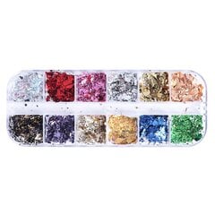 12 väriä kynsitaide glitter Paillette folio viimeistely hinta ja tiedot | Manikyyri- ja pedikyyritarvikkeet | hobbyhall.fi