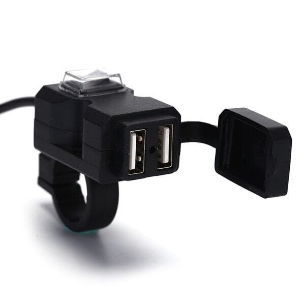 Vedenpitävä Dual USB 12V moottoripyörän ohjaustangon laturin liitäntä Black One Size hinta ja tiedot | Moottoripyörien lisätarvikkeet | hobbyhall.fi