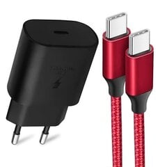 25 W:n USB-C-pikalatauslaite + 1 m:n punottu USB-C-kaapeli Samsung Galaxy S22 Ultra -puhelimille S22 S23+ S23 Ultra S21 FE S21 S20 S10 S9 hinta ja tiedot | Paristolaturit | hobbyhall.fi