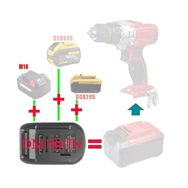 DM18EIN Akun Muunnin Adapteri Laturi DeWalt 18V 20V Li-Ion Akulle Einhell Litium Työkalulle [dB} Black hinta ja tiedot | Akkuporakoneet ja ruuvinvääntimet | hobbyhall.fi