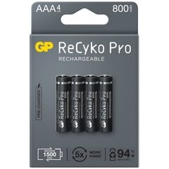 ladattava akku, aaa (hr03), 1,2 v, 800 mah, gp, paperikotelo, 4 kpl, recyko pro hinta ja tiedot | Paristot | hobbyhall.fi