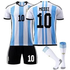 Argentiina World Cup Miesten kotipaita Messi #10 Jalkapallo Jersey T-paita Shortsit Kit Jalkapallo 3-osainen setti lapsille Aikuiset Lapset 26(140-150cm) hinta ja tiedot | Jalkapallovaatteet ja -varusteet | hobbyhall.fi