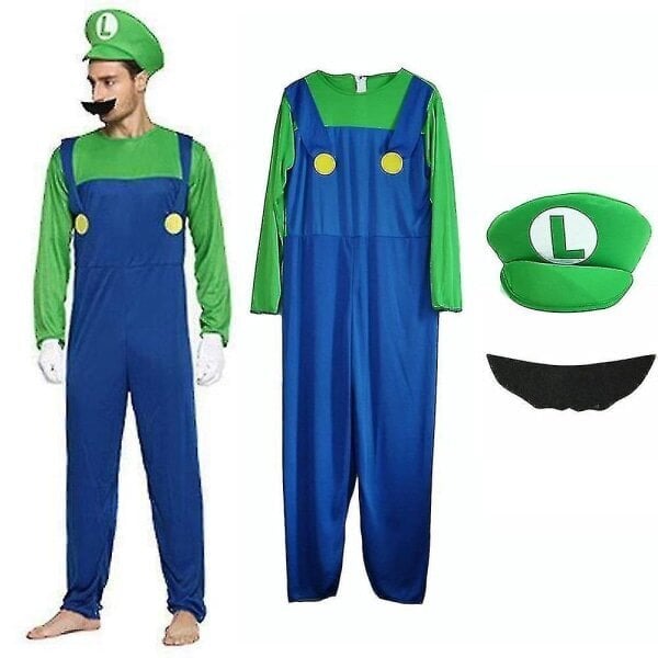 Super Mario Bros Unisex aikuisten ja lasten cosplay-asut miesten Luigi M hinta ja tiedot | Naamiaisasut | hobbyhall.fi