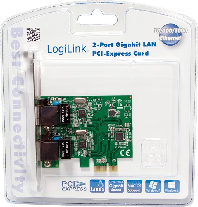 LogiLink 2-port Gigabit LAN PCIe (PC0075) hinta ja tiedot | Ohjain- ja laajennuskortit | hobbyhall.fi