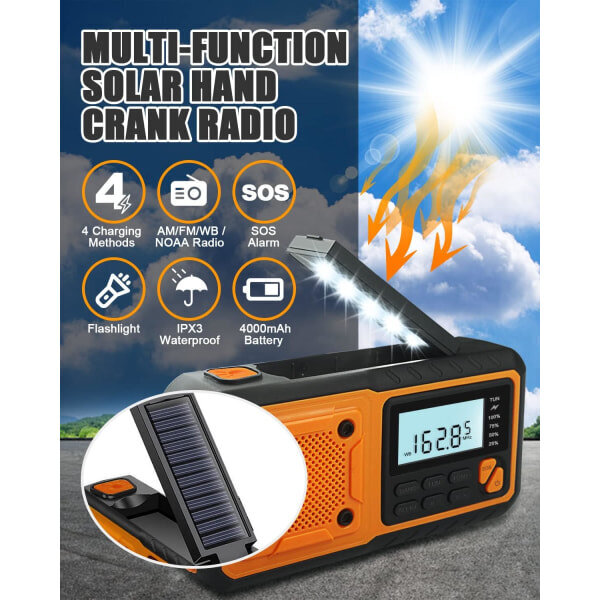 Uusin hätäradio - 4000 mAh Powerbank aurinkokennokampiradio - AM/FM/WB/NOAA ja hälyttävä sääradio hinta ja tiedot | Kelloradiot ja herätyskellot | hobbyhall.fi