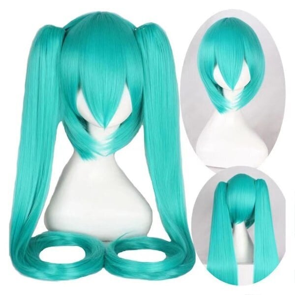 Hatsune Miku -peruukki Cosplay-peruukit ja 2 poninhäntäperuukia, joissa on pitkä suora peruukki Halloween-karnevaalirekvisiitta hinta ja tiedot | Naamiaisasut | hobbyhall.fi