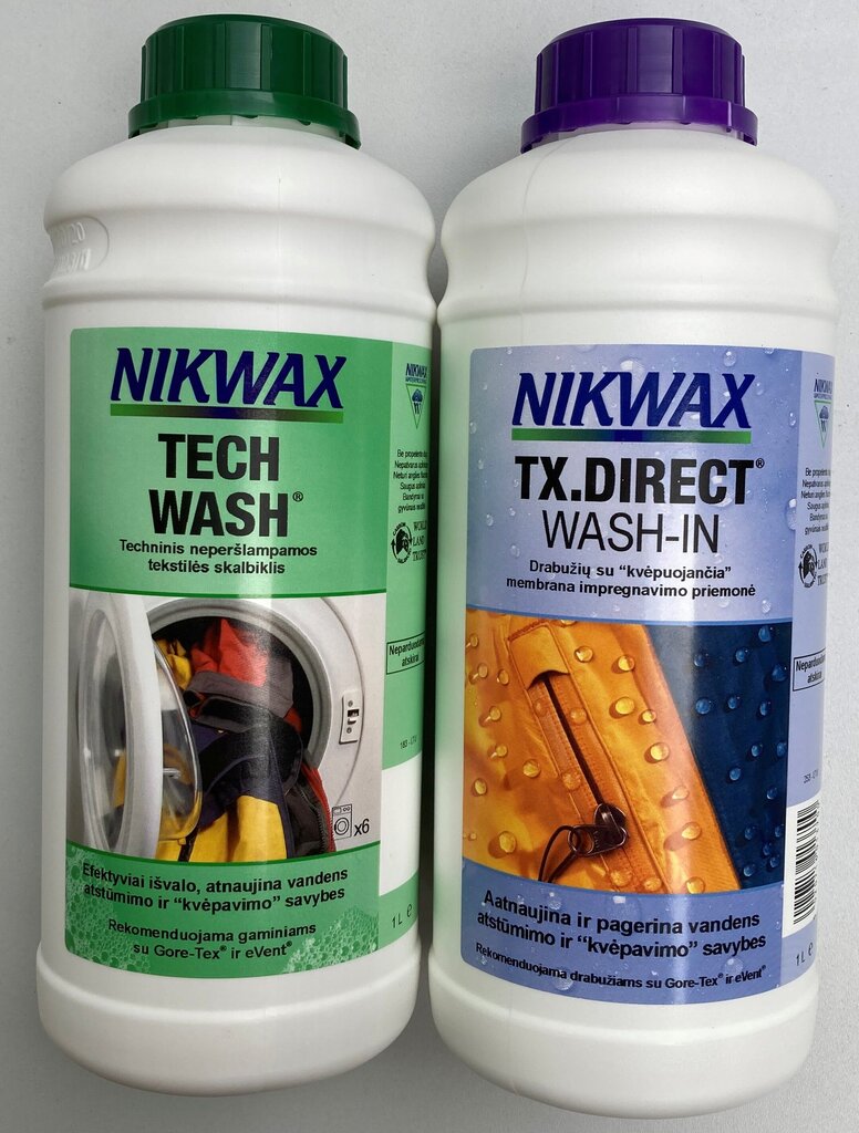 NIKWAX vaatteiden hoitosarja: pesuaine + kyllästysaine (1000 ml kukin) hinta ja tiedot | Jalkineiden ja vaatteiden hoitotuotteet | hobbyhall.fi