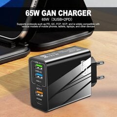 65 W USB-laturi 5 portilla: 2 USB-C + 3 USB-A | Quick Charge-QC 3.0, valkoinen hinta ja tiedot | Puhelimen laturit | hobbyhall.fi