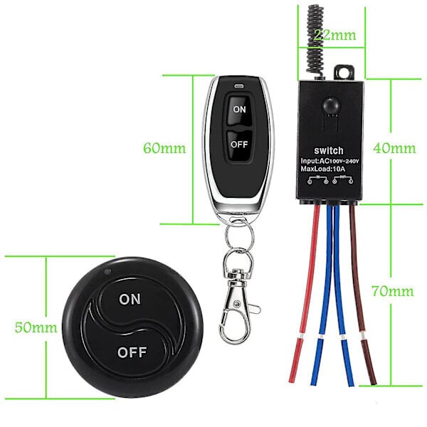 Langaton kytkin 220v, 230v/240v/10a rele mini kaukosäädin yhteensopiva valaistus, 100m pitkän kantaman yhteensopiva Ho hinta ja tiedot | Muut huonekalutarvikkeet | hobbyhall.fi