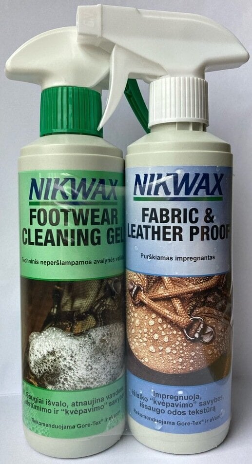 NIKWAX: Kengänhoitosetti: puhdistusaine + kyllästysaine (300 ml, spray) hinta ja tiedot | Jalkineiden ja vaatteiden hoitotuotteet | hobbyhall.fi