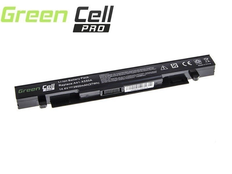 Green Cell PRO Laptop Battery A41-X550A for A450 A550 R510 R510CA X550 X550CA X550CC X550VC 2600mAh hinta ja tiedot | Kannettavien tietokoneiden akut | hobbyhall.fi