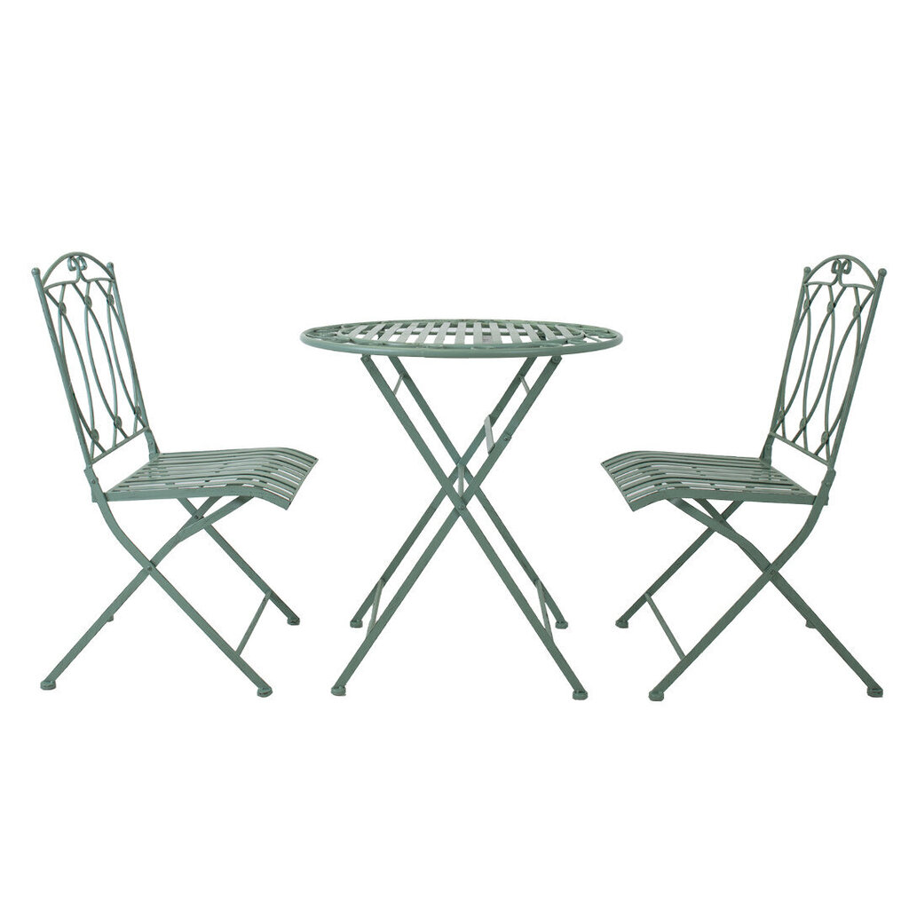 Mint -parvekesetti, sis. pöytä ja 2 tuolia, antiikinvihreä hinta ja tiedot | Puutarhakalusteet | hobbyhall.fi