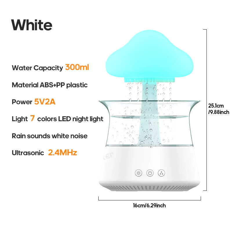 Rain Cloud ilmankostuttimet 300 ml, 7 väriä Mood Light -aromihajottaja White Noise Raindrop -kostuttimet kotiin makuuhuoneeseen lahja hinta ja tiedot | Ilmankuivaimet | hobbyhall.fi