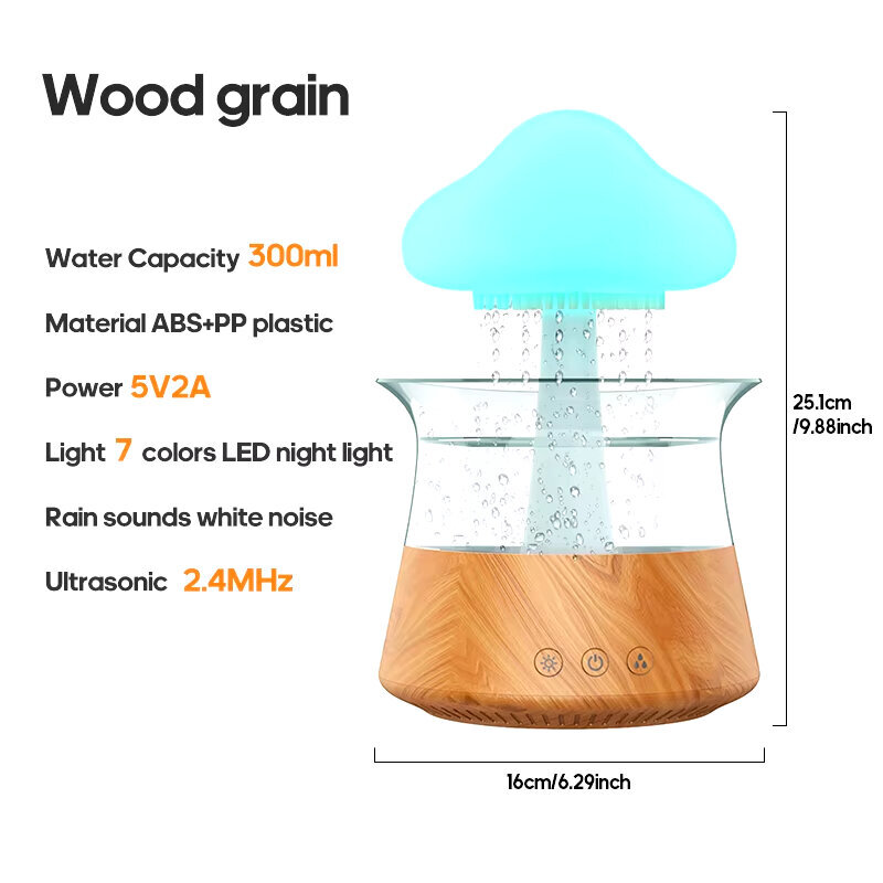 Wood Grain Rain Cloud ilmankostuttimet 300 ml 7 värillä Mood Light -aromidiffuusori White Noise Raindrop -kostuttimet kotiin makuuhuoneeseen lahja hinta ja tiedot | Ilmankuivaimet | hobbyhall.fi