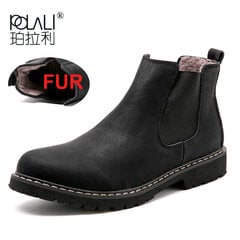 (7lb1515jm-heise)Chelsea Boots Miesten Talvikengät Mustat Haljasnahkasaappaat Miesten Jalkineet Lämpimät Pehmokarvaiset Talvisaappaat miehille hinta ja tiedot | Miesten kengät | hobbyhall.fi