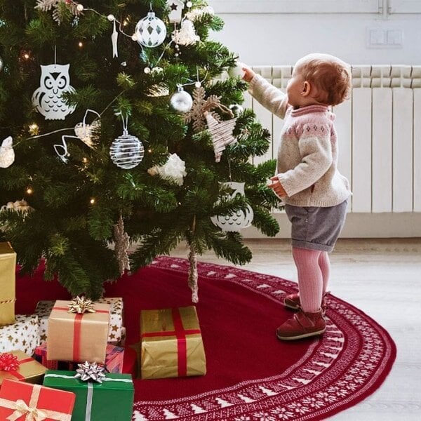 Joululahjapaita, 122 cm Neulottu joululahjapaita lumihiutaleella Paksu joululahja maalaismainen lomakoristelu matto Toppper Tree Tree paita hinta ja tiedot | Isot matot | hobbyhall.fi