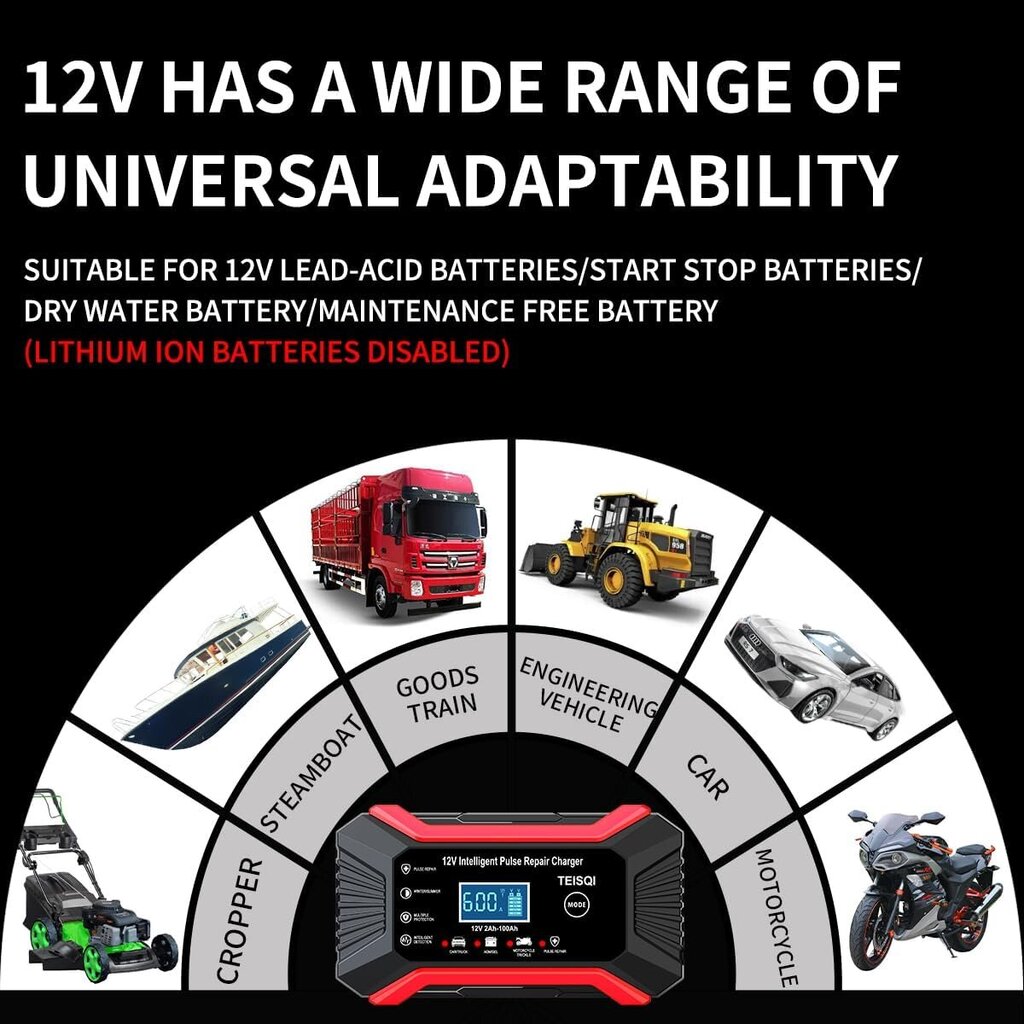 Auton akkulaturi, 12V 6A Smart Battery Trickle Charger Automotive 12V Akun ylläpito Desulfator (punainen) hinta ja tiedot | Auton akkulaturit | hobbyhall.fi