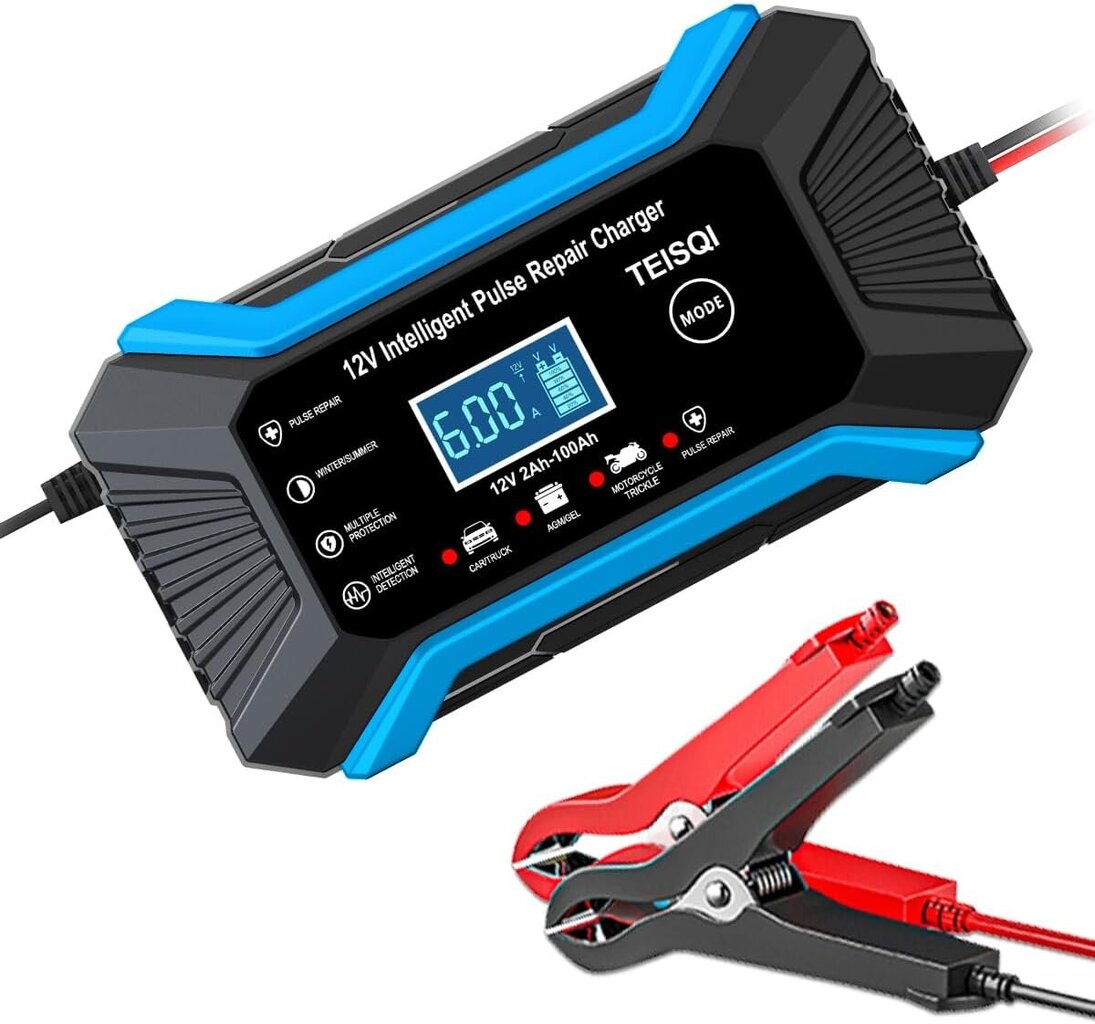 Auton akkulaturi, 12V 6A Smart Battery Trickle Charger Automotive 12V Akun ylläpito Desulfator (sininen) hinta ja tiedot | Auton akkulaturit | hobbyhall.fi