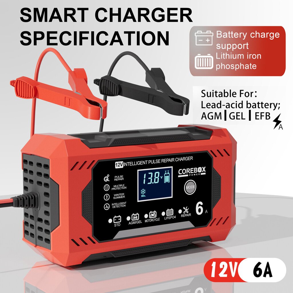 Auton akkulaturi, Smart Battery Trickle Charger 12V 6A autojen akun ylläpito desulfaattori lämpötilan kompensoinnilla hinta ja tiedot | Auton akkulaturit | hobbyhall.fi