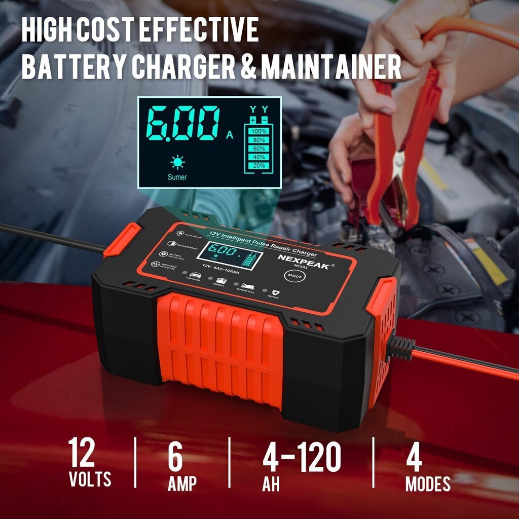 Auton akkulaturi, Smart Battery Trickle Charger 12V 6A autojen akun ylläpito desulfaattori lämpötilan kompensoinnilla hinta ja tiedot | Auton akkulaturit | hobbyhall.fi