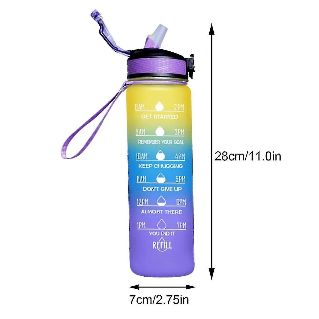 1000ml vapaa motivoiva urheilukannu, jossa on aikamerkintä Outdoor Fitness Mug Gradient Color Mug Outdoor Frosted vesipullo hinta ja tiedot | Juomapullot | hobbyhall.fi