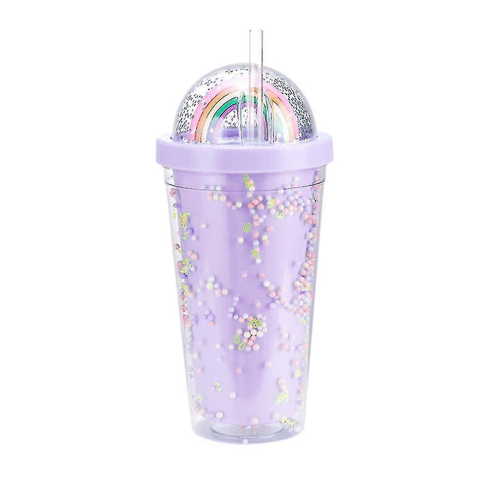 550ml sateenkaaren muovinen vesipullo kaksikerroksinen Sequins juominen kuppi olki naiset tyttö lahja violetti hinta ja tiedot | Juomapullot | hobbyhall.fi