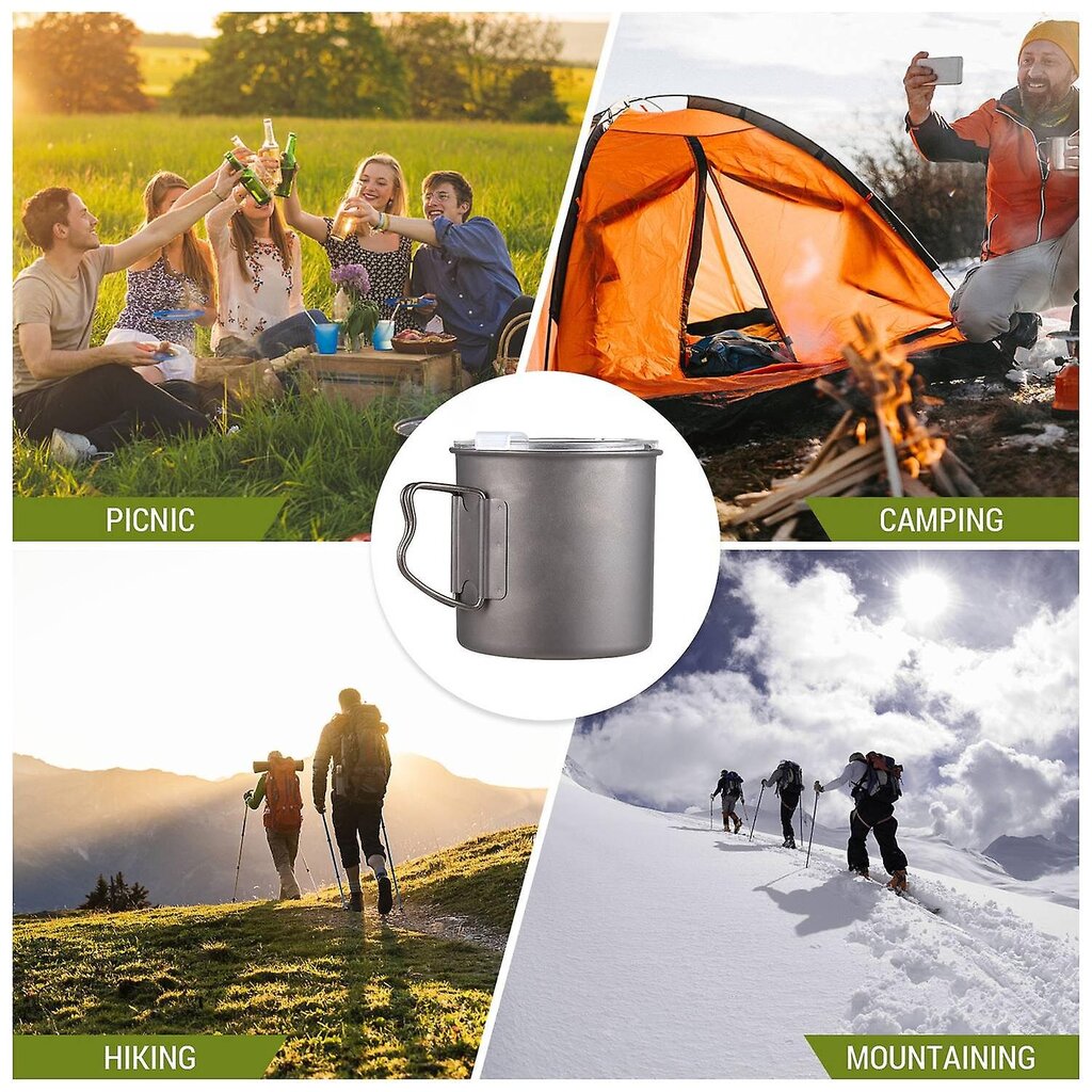 Outdoor Ti 600ml Camping Kova anodisoitu alumiininen vesikuppi, jossa on taittuva kahva ja kansi ulkoleirille. hinta ja tiedot | Juomapullot | hobbyhall.fi