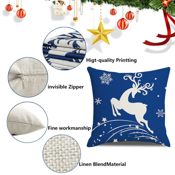 Pack Christmas Tyynyliina, Koristetyynyliina Puuvilla Pellava Puu Snowflake Pure Koristetyynyliina 18 x 18 tuumaa, sininen hinta ja tiedot | Joulukoristeet | hobbyhall.fi