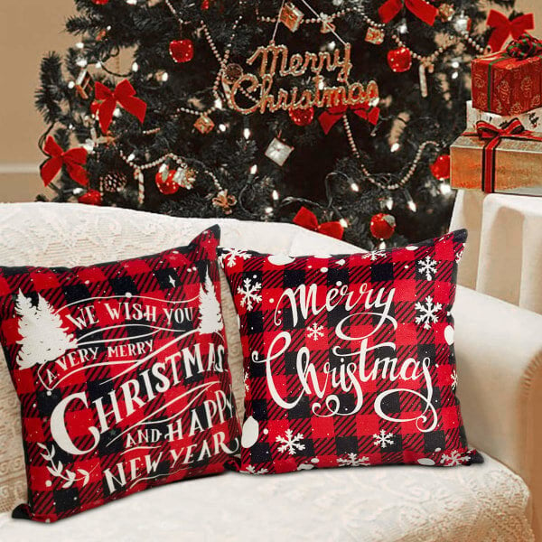 Joulutyynynpäällinen 4 kpl - Punainen Musta Tartan Joulutyynynpäällinen 18x18, Pellava Christmas Design Tyynynpäällinen Christmas Square Tyynynpäällinen hinta ja tiedot | Joulukoristeet | hobbyhall.fi