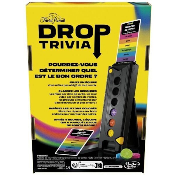 Drop Trivia, Voice and Sound Electronic Group Game, 13-vuotiaat, 2 pelaajaa tai enemmän, 15 min, Trivial Pursuitin inspiroima, Hasbro Ga hinta ja tiedot | Lautapelit ja älypelit | hobbyhall.fi