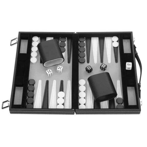 Travel backgammon 28 cm - ENGELHART - Musta/Valkoinen/Harmaa - Lautapeli - Alkaen 6 vuotta Musta, harmaa, valkoinen hinta ja tiedot | Lautapelit ja älypelit | hobbyhall.fi