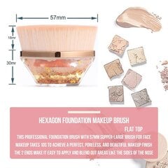 Foundation Brush, Premium Quicksand Kabuki Makeup Brush Flat Top Hexagon Makeup Brush ja Case (Rose Gold) hinta ja tiedot | Meikkisiveltimet ja meikkisienet | hobbyhall.fi