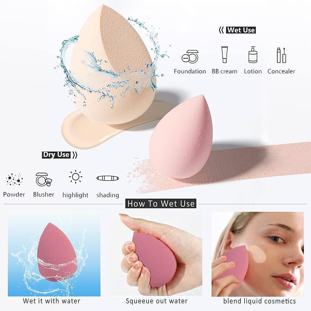 4 kpl Makeup Sponges Blender Set - 4 kpl Professional Beauty Sponge Foundation Blending Blender ja 1Egg Case (vaaleanpunainen) hinta ja tiedot | Meikkisiveltimet ja meikkisienet | hobbyhall.fi