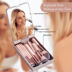 Travel Mirror With Light, Travel Make Up Accessories, Function Cosmetic Brushes Kit Makeup Brush Set naisille Valkoinen hinta ja tiedot | Meikkisiveltimet ja meikkisienet | hobbyhall.fi